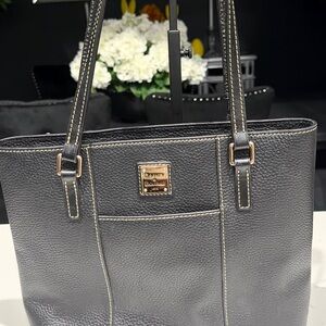 Dooney & Bourke Black Pebbled Leather Tote with Gold Plaque